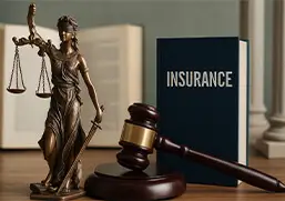 Lady Justice, judge&rsquo;s gavel and insurance book &ndash; symbol of legal and insurance services by AP Insure